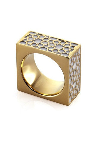 Cube Gold White Ring