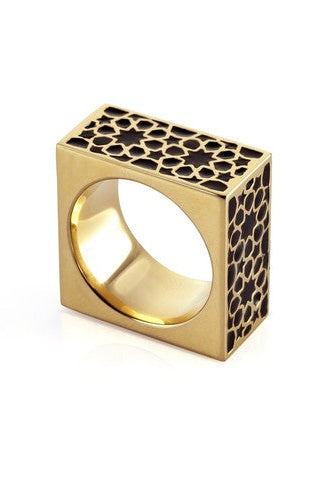 Cube Gold Black Ring