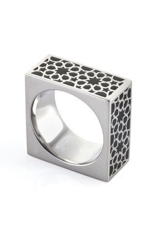 Cube Stainless Steel Black Ring