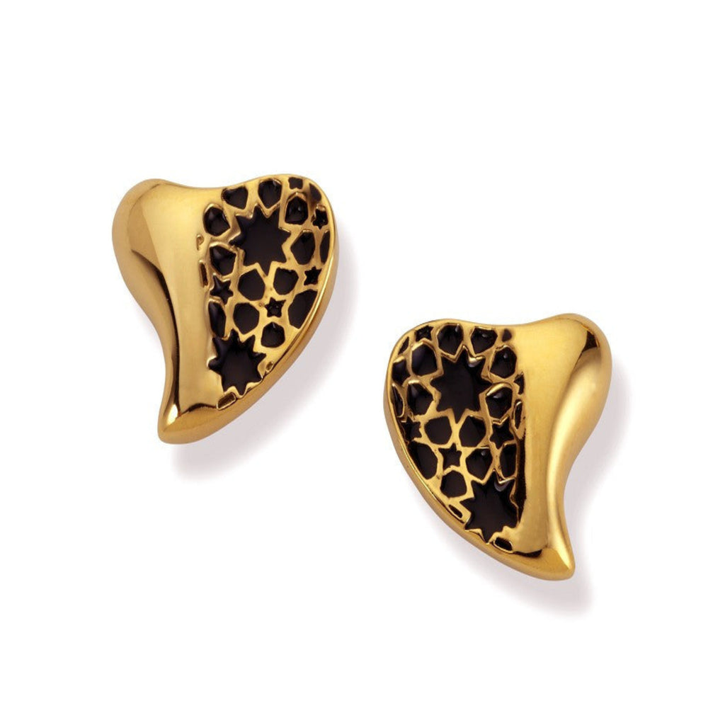 Heart Gold Black Earrings