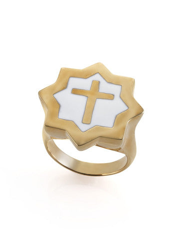 Abraham Shield Ring - Cross - Gold White