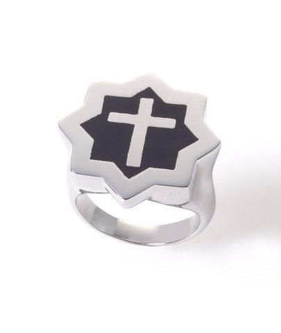 Abraham Shield Ring - Cross - Stainless Steel Black
