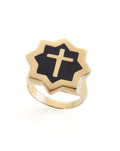 Abraham Shield Ring - Cross - Gold Black