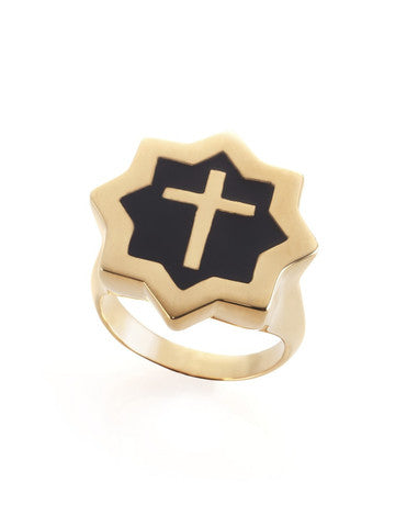 Abraham Shield Ring - Cross - Gold Black