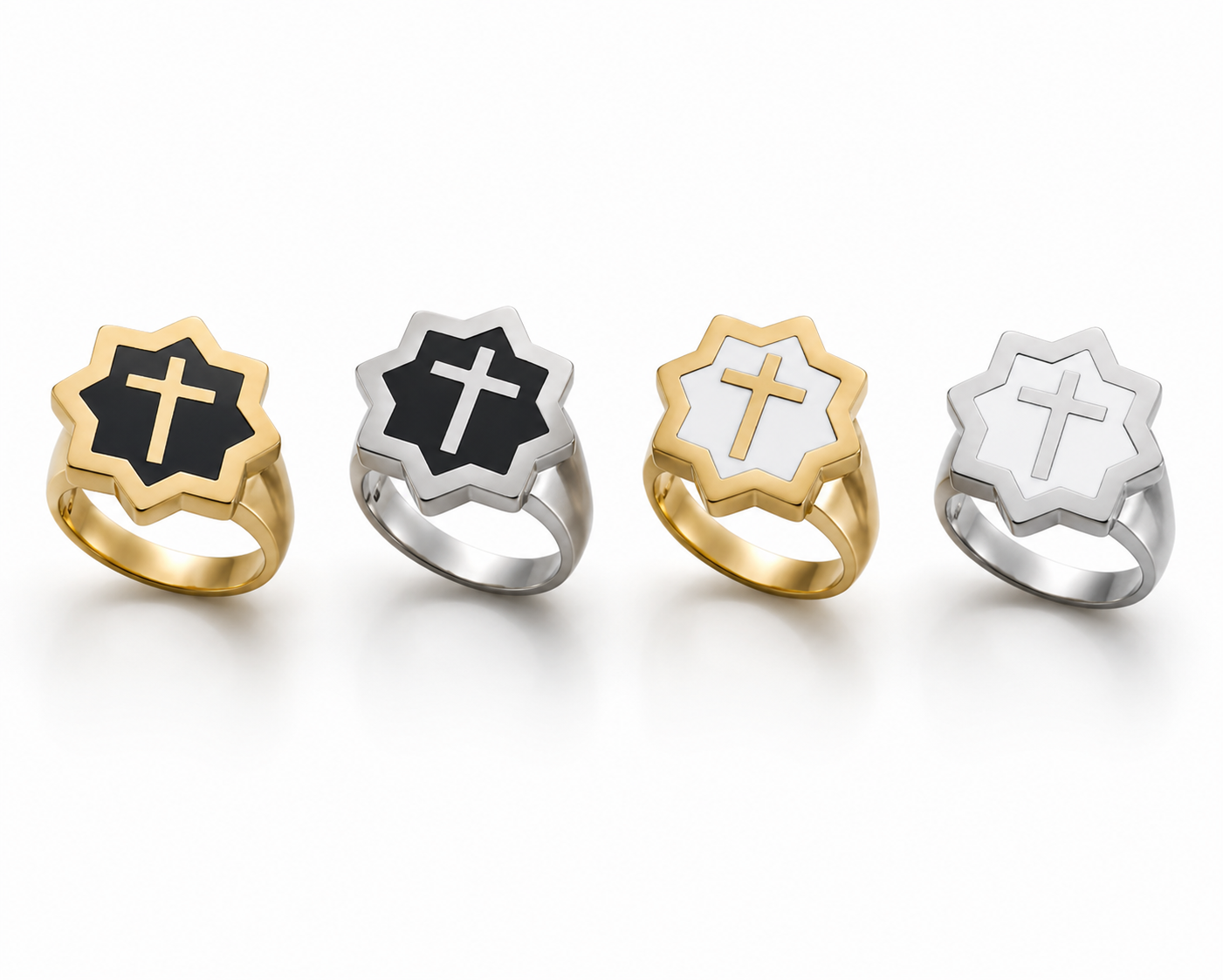 Abraham Shield Ring - Cross - Gold Black
