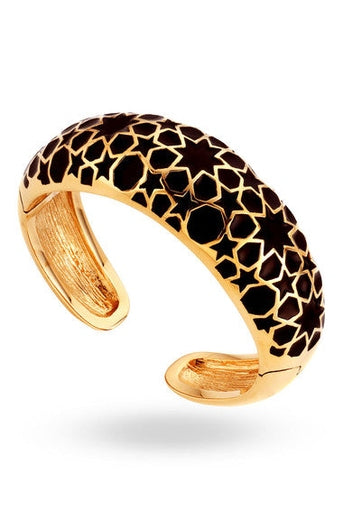 Gold Black Enamel Flip Bangle