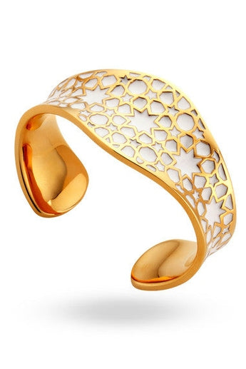 Gold with White Enamel Puler Bangle