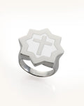 Abraham Shield Ring - Cross - Stainless Steel White