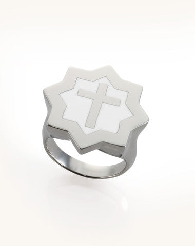 Abraham Shield Ring - Cross - Stainless Steel White