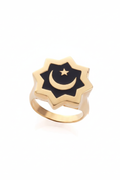 Abraham Shield Ring - Gold with Black Crescent Moon